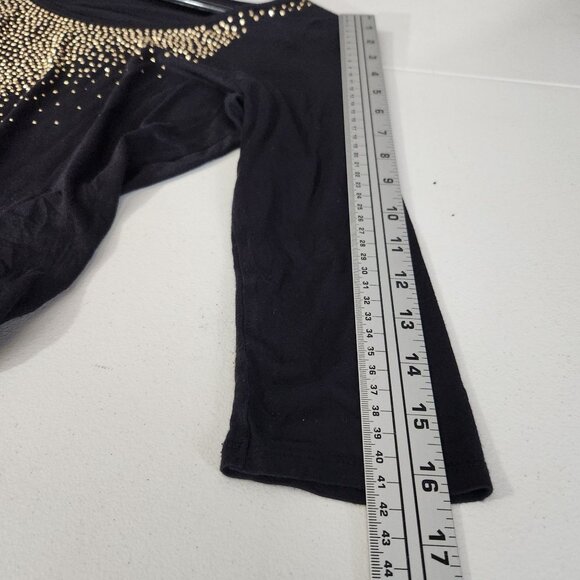 August Silk Womens Black quarter Sleeve Top W/ Gold Studded Design Large - Picture 8 of 12